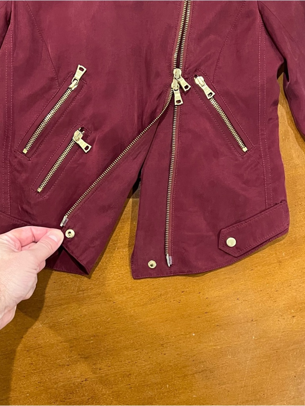 Club Monaco Kapri Moto Jacket Burgundy XS Cropped Biker Full-Zip Lightweight - Picture 5 of 16